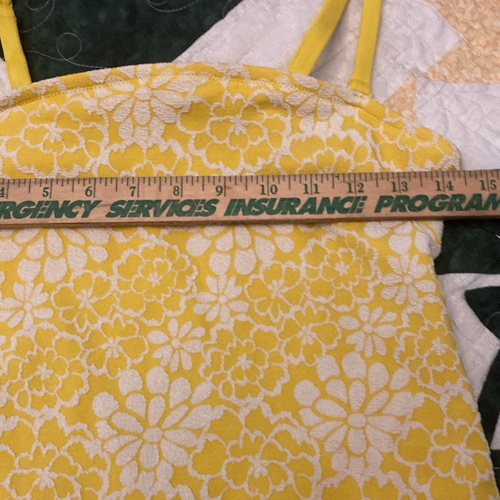 Aerie women’s one piece swim suit yellow w/ white floral design high cut - Picture 6 of 7